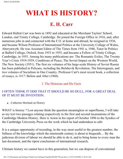 What is History / by Edward Hallett Carr - Universal History Library