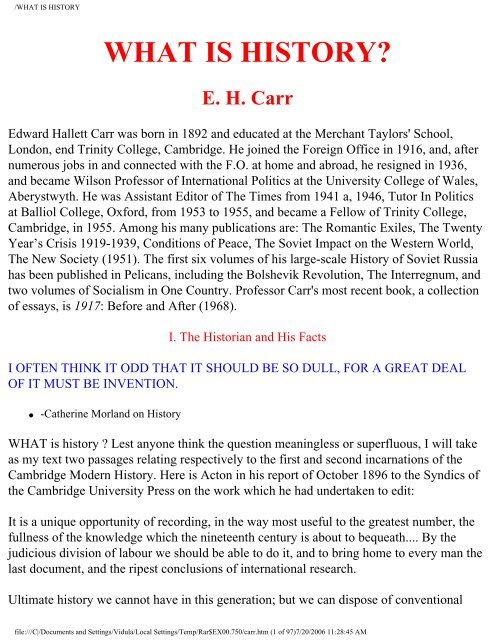 What Is History By Edward Hallett Carr Universal History Library