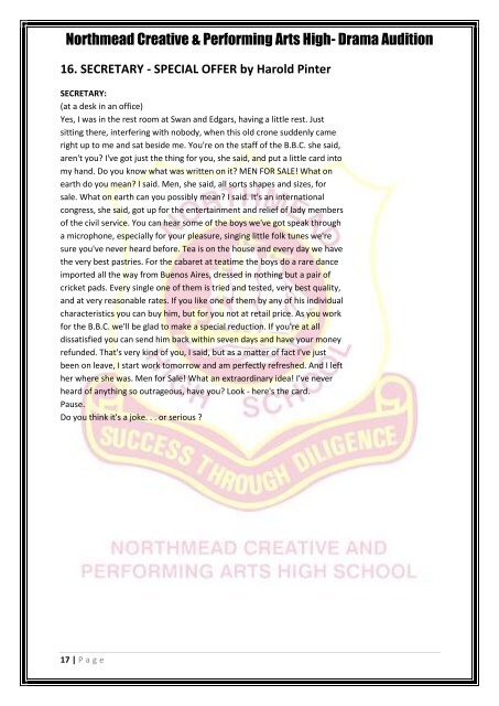 Drama Audition Female Monologues - Northmead Creative and ...