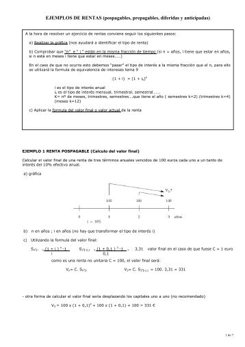 EJEMPLOS DE RENTAS (pospagables, prepagables, diferidas y ...