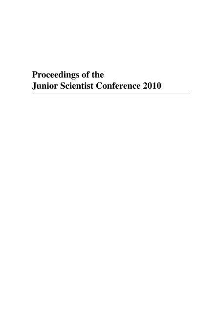 Proceedings Of The Junior Scientist Conference 10 Technische