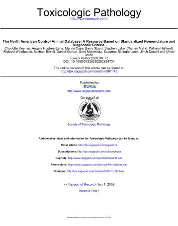 The North American Control Animal Database - Toxicologic Pathology