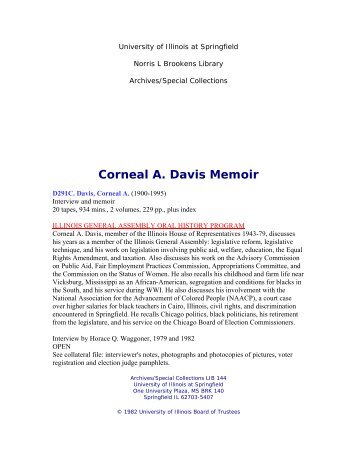 Corneal A. Davis Memoir - University of Illinois Springfield