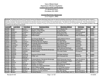 State of Rhode Island Department of Business Regulation ...