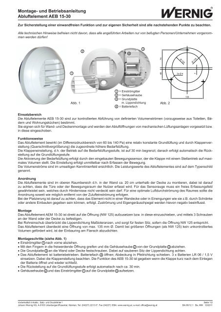 Montage- und Betriebsanleitung Abluftelement AEB 15-30 - Wernig