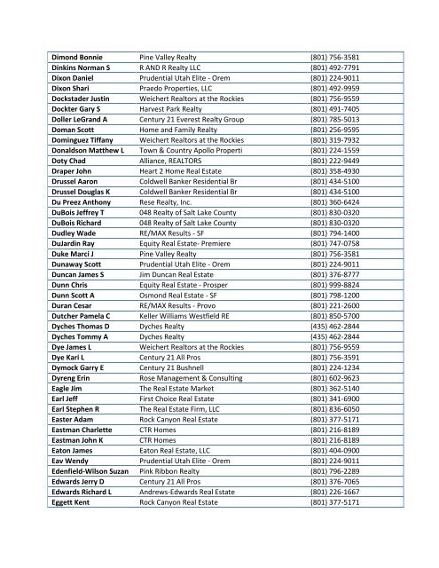 Membership Rosters - Utah County Association of REALTORS