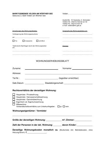 WOHNUNGSERHEBUNGSBLATT Zuname