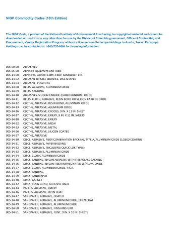 NIGP Commodity Codes (18th Edition) - Washington, District of ...