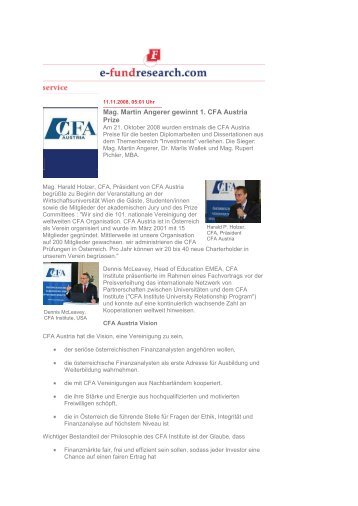 Mag. Martin Angerer gewinnt 1. CFA Austria Prize - Society