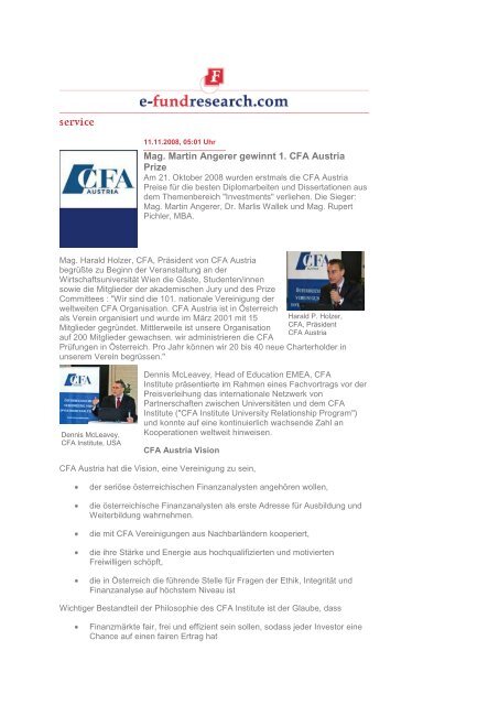 Mag. Martin Angerer gewinnt 1. CFA Austria Prize - Society