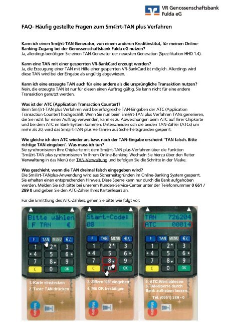 FAQ Smart-TAN plus - VR Genossenschaftsbank Fulda eG