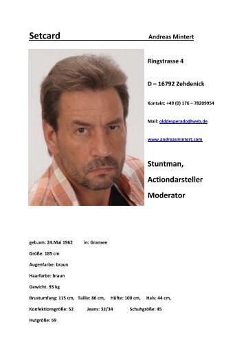 Setcard Andreas Mintert Ringstrasse 4 D - Gratis Webserver