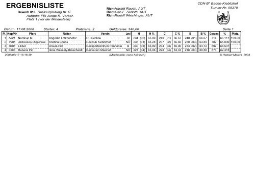 Ergebnisliste Bewerb 001 - Turnier-Meldestelle
