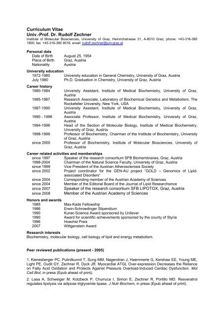 CV amp Publication List R Zechner - Cv Amp Publication List R Zechner Lipotox 