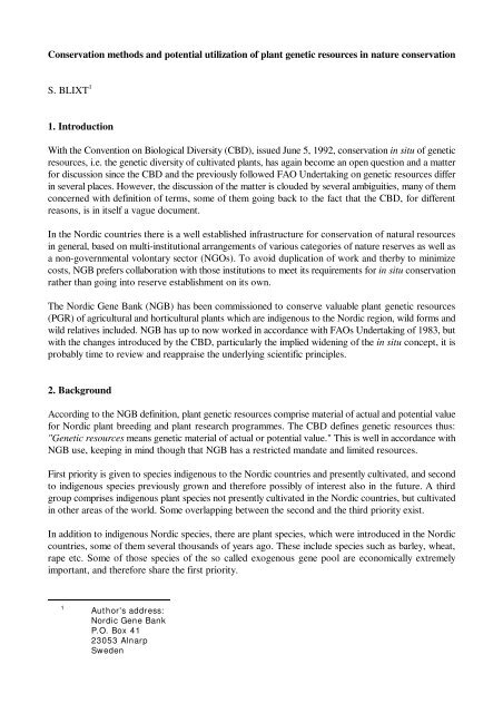 Integration of Conservation Strategies of Plant Genetic ... - Genres