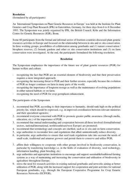 Integration of Conservation Strategies of Plant Genetic ... - Genres