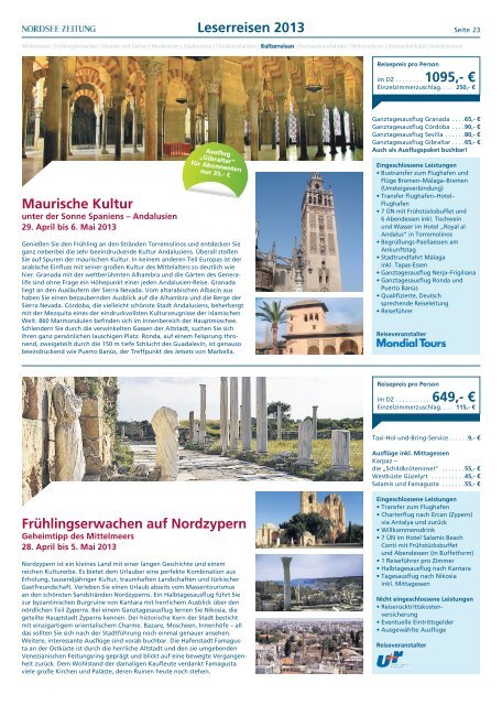 Leserreisen-Katalog 2013.indd - Nordsee-Zeitung