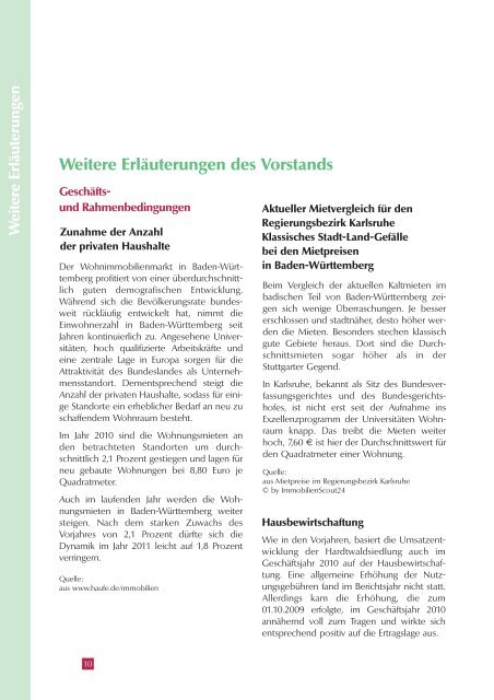 Geschäftsbericht 2010 - Hardtwaldsiedlung Karlsruhe ...