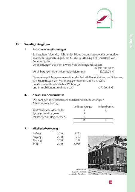 Geschäftsbericht 2010 - Hardtwaldsiedlung Karlsruhe ...