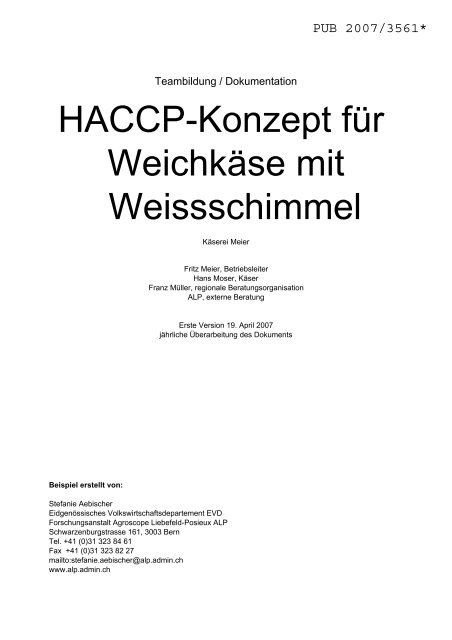 HACCP-Konzept für Weichkäse mit Weissschimmel - Agroscope
