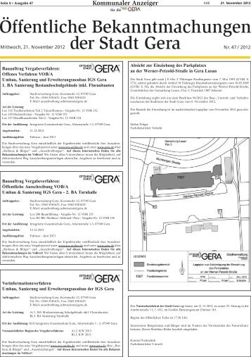 ÃƒÂ–ffentliche Bekanntmachungen der Otto-Dix-Stadt Gera (47