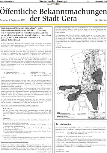 Öffentliche Bekanntmachungen der Otto-Dix-Stadt - Stadt Gera