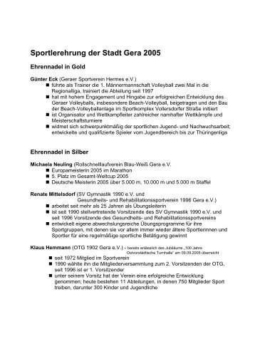 Liste der Ausgezeichneten Sportlerehrung 2005  - Stadt Gera