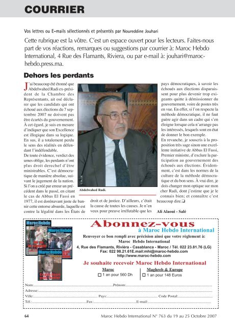 Gouvernement de Abbas El Fassi - Maroc Hebdo International