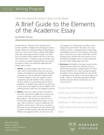 Define the elements required for an academic essay