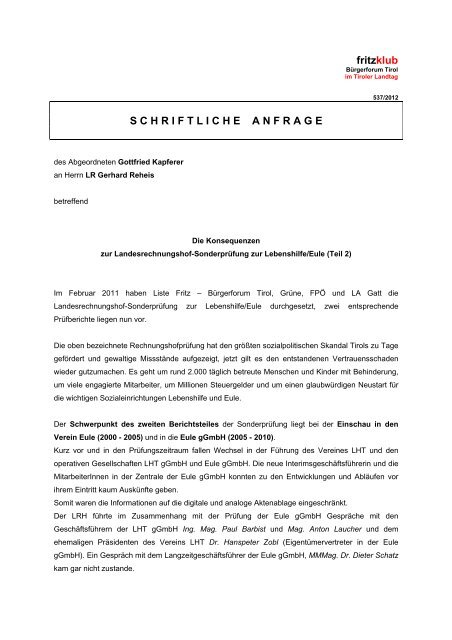 Die Konsequenzen zur Landesrechnungshof ... - Liste Fritz