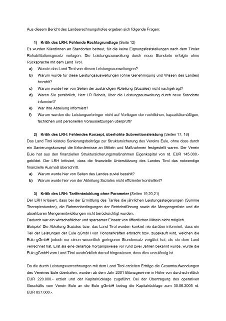 Die Konsequenzen zur Landesrechnungshof ... - Liste Fritz
