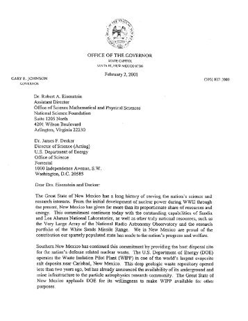 Letter of support from Governor Gary E. Johnson