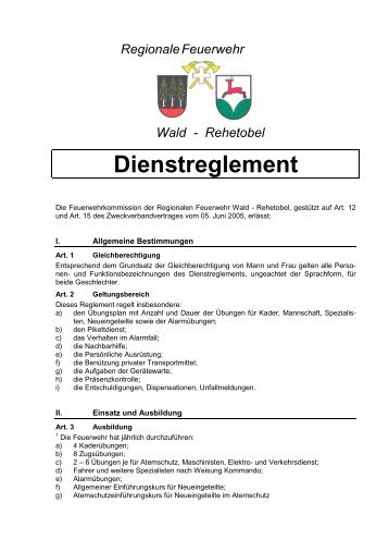 Dienstreglement Art. 17 - Regionale Feuerwehr Wald-Rehetobel