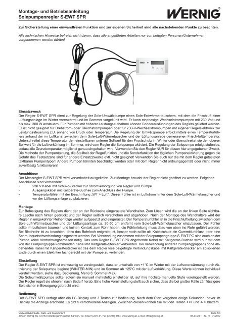 Montage- und Betriebsanleitung Solepumpenregler S-EWT ... - Wernig