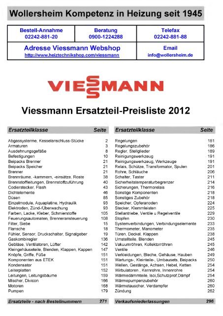 VI e  MANN Viessmann Ersatzteil-Preisliste 2012