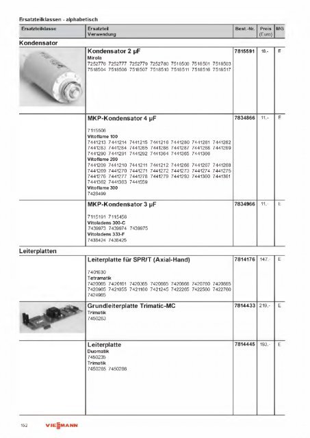 VI e | MANN Viessmann Ersatzteil-Preisliste 2012