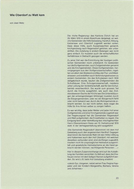 1985 Herausgegeben von der Landzunft Regan Regensdorf