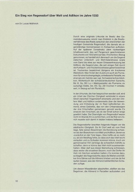 1985 Herausgegeben von der Landzunft Regan Regensdorf