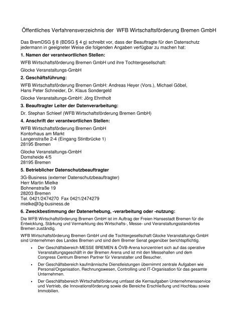 Öffentliches Verfahrensverzeichnis der WFB ... - WFB Bremen