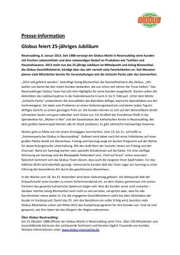 Presse-Information Globus feiert 25-jähriges Jubiläum