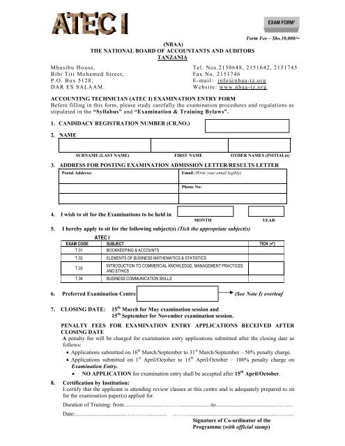 exam entry form atec i - National Board of Accountants and Auditors