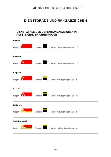 Dienstgrade und Rangabzeichen - Uniformiertes Bürgerkorps Regau