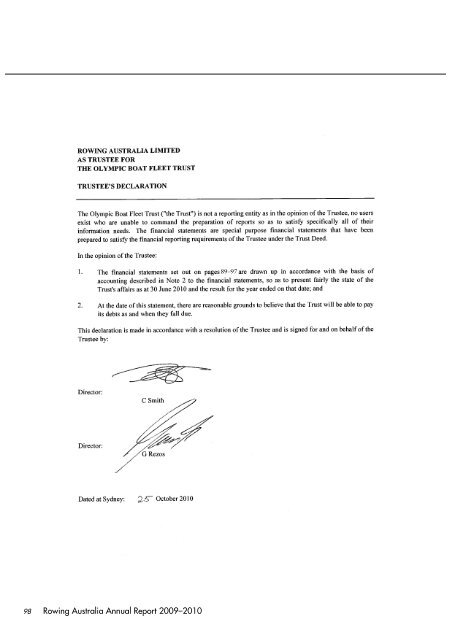 Rowing Australia Annual Report 2009-2010 - Australian Sports