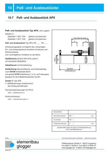Paß- und Ausbaustück AP9, nicht zugfest - Elementbau Glogger