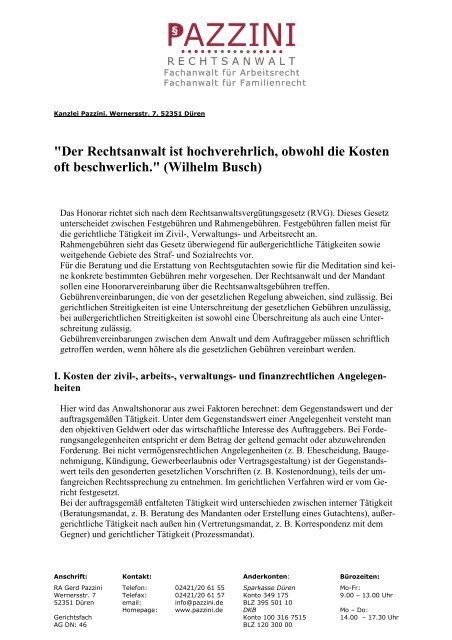 "Der Rechtsanwalt ist hochverehrlich, obwohl die ... - Kanzlei Pazzini