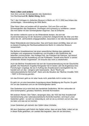 Hans Litten und andere - Rechtsanwaltskammer Berlin