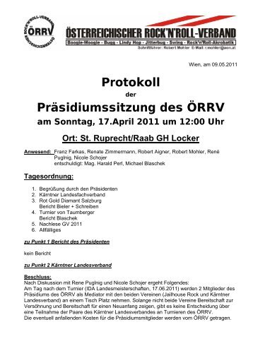 Protokoll Präsidiumssitzung des ÖRRV - ORRV