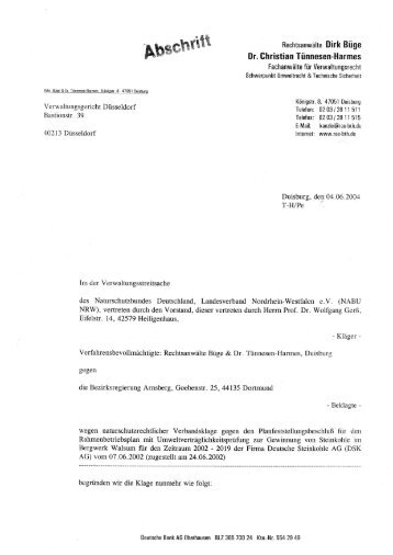 Rechtsanwälte Dirk Büge - NABU NRW
