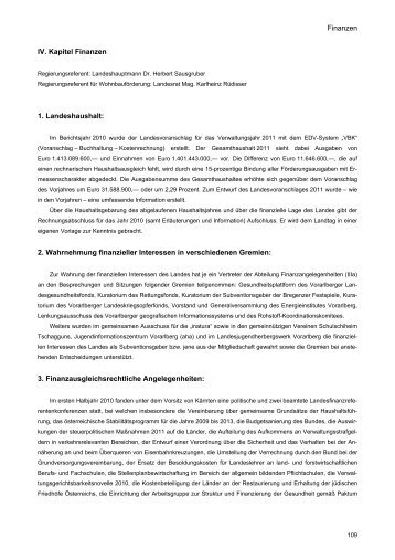 Finanzen IV. Kapitel Finanzen 1. Landeshaushalt: 2 ... - Vorarlberg