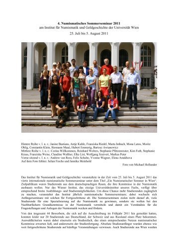Bericht zum 4. Numis-matischen Sommerseminar 2011